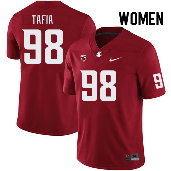 Women #98 Jernias Tafia Washington State Cougars College Football Jerseys Stitched Sale-Crimson - Click Image to Close